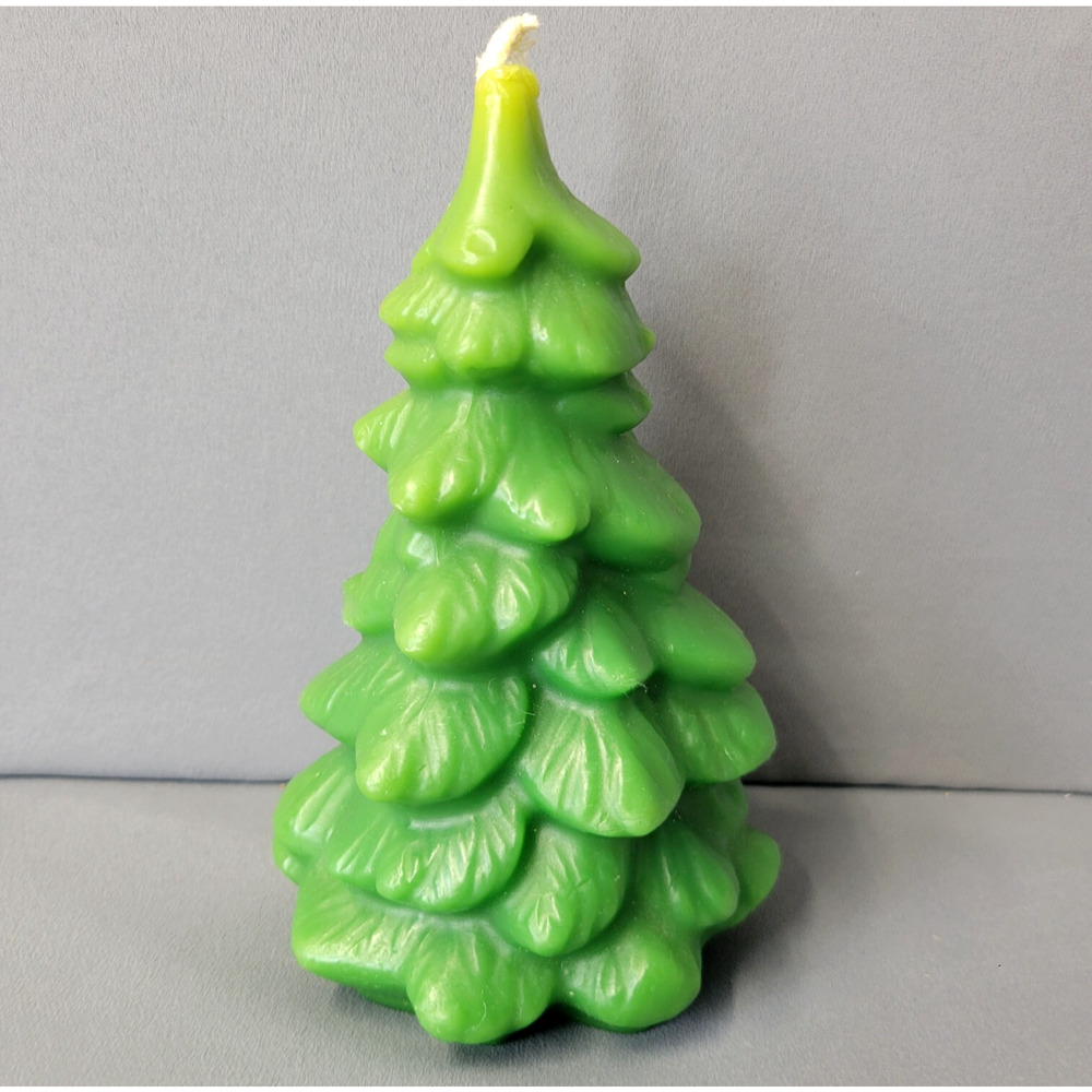 Vintage 3D Christmas Tree‎ Green Wax Molded Candle 5.75" Tall Unscented Holidays